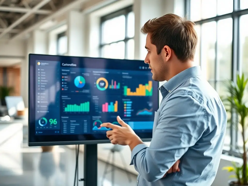 A business owner reviewing feedback data on Jovia Platform's dashboard, highlighting the ability to gather valuable insights and improve services based on customer input.