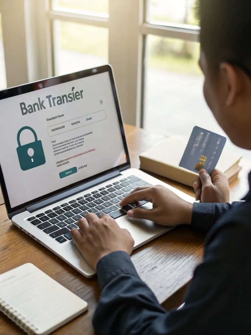 A customer making a secure online purchase using a virtual card, with a padlock icon symbolizing enhanced security and fraud prevention, highlighting the safety benefits of Jovia Platform.