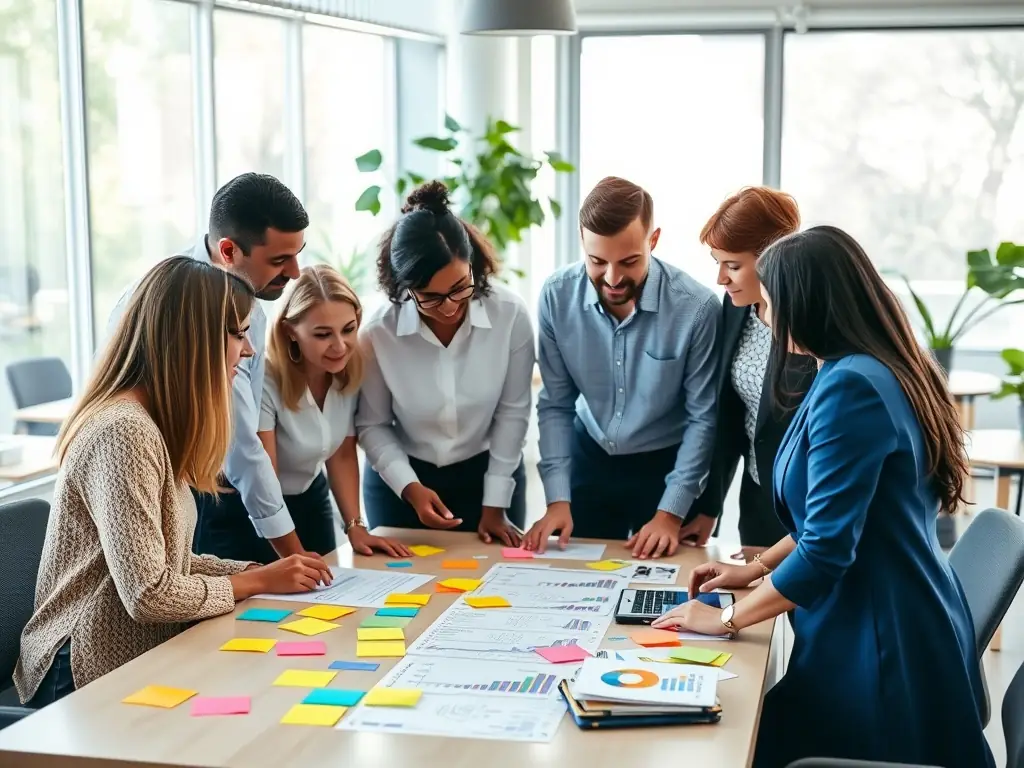 A team collaborating on Jovia Platform's contact management system, illustrating the ability to maintain strong business relationships and improve client communication.